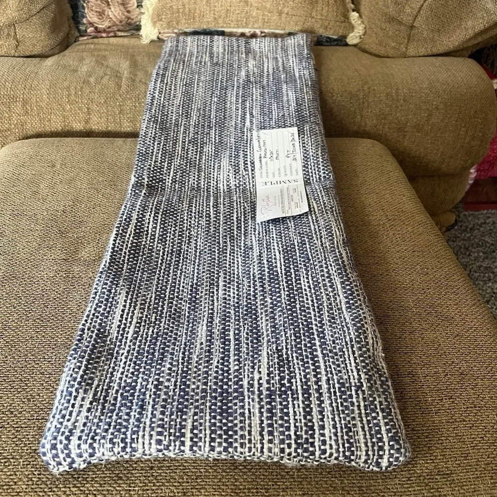 Basketweave Decorative Pillow cover 11'' x 30'' blue,‎ gray, and white tones